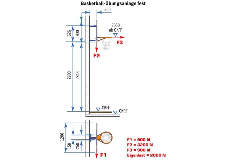 Basketbollställning vägghängd Ej justerbar höjd 