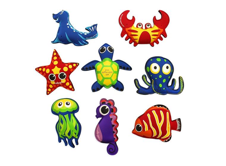 Plash Puppies Set | Vattenleksaker Set med 8 vattendjur i neopren 