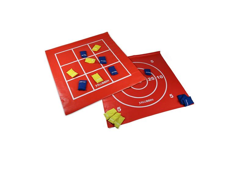 Poängmatta med 8 ärtpåsar 100x100cm Tre i rad på baksida