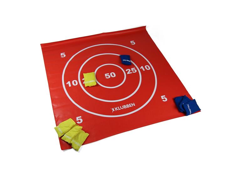 Poängmatta med 8 ärtpåsar 100x100cm Tre i rad på baksida