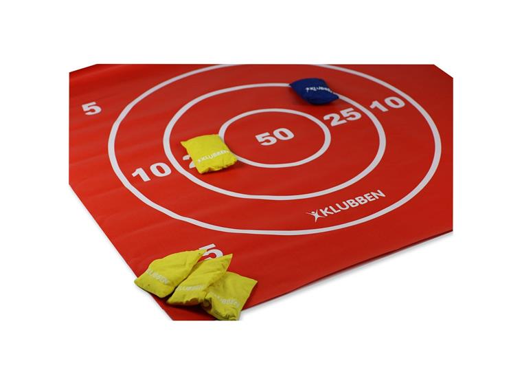 Poängmatta med 8 ärtpåsar 100x100cm Tre i rad på baksida