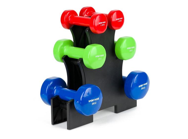 Hantelset i vinyl med ställning 3 par hantlar | 1,5 kg, 3kg, 5kg 