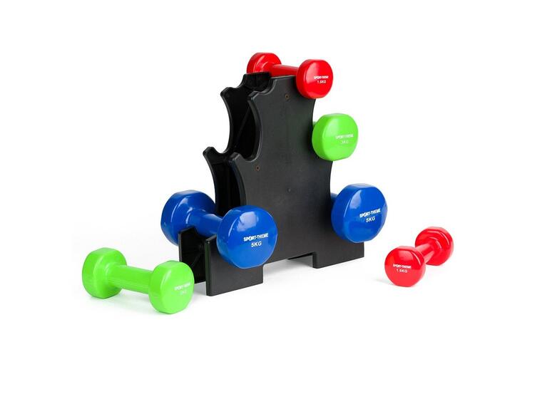 Hantelset i vinyl med ställning 3 par hantlar | 1,5 kg, 3kg, 5kg 