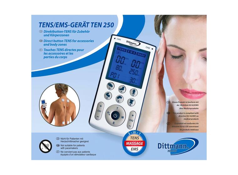 TENS EMS Apparat TEN 250 8 elektroder | Flera program 