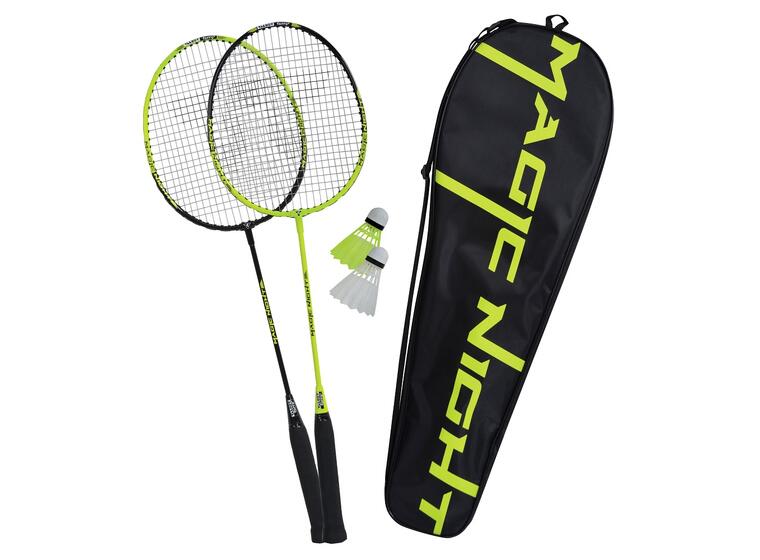 Badminton på kvällen och  natten 2 rack och 2 badmintonbollar som lyser 