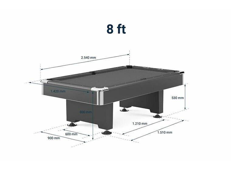 Biljardbord Club Pro Valnöt 8 fot Blå speldduk | Spelfält 224x112 cm