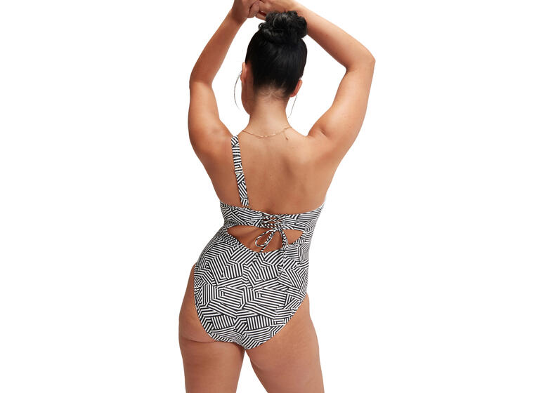 Asymmetric Printed Shaping Baddräkt 48 Speedo | Svart/vit | ECO BodyFit Rec 