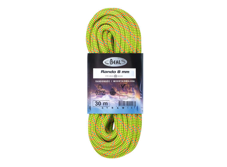 Klätterrep Beal RANDO 8mmx30m Golden Dry | Dynamiskt tvillingrep | Gul 