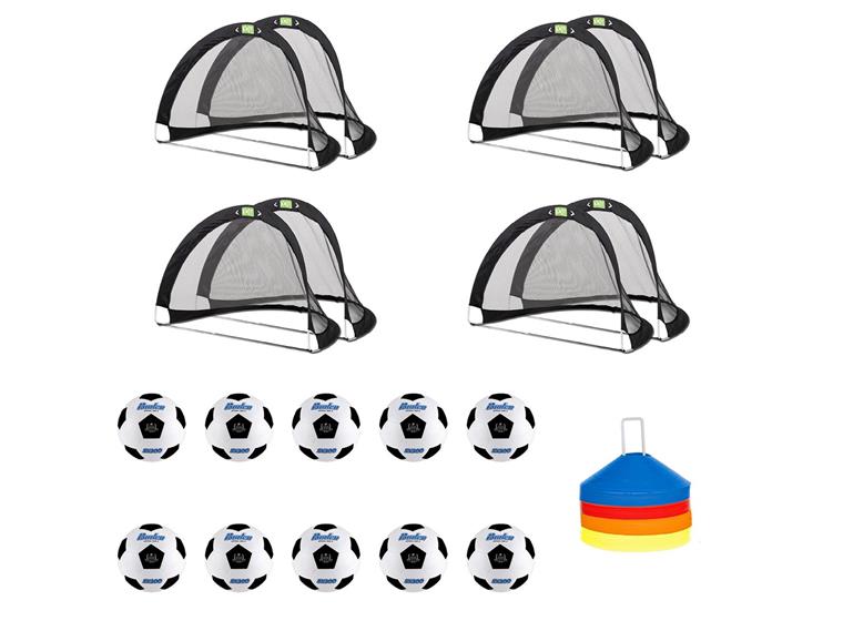 Småmålsfotboll till 4 planer| Pop-up mål Smågrupper med fotboll, mål och koner