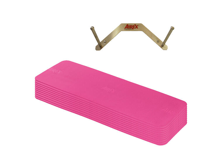 Set Airex Fitline | Rosa 10 träningsmattor med väggupphängning 
