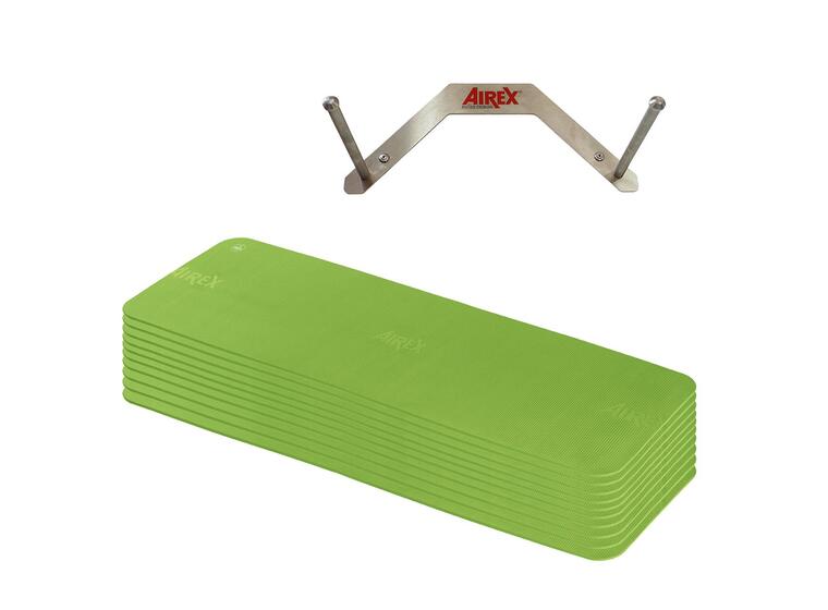 Set Airex Fitline | Lime 10 träningsmattor med väggupphängning 