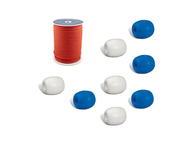 Lina med plastflöten i rad  (per meter) Vita och blå  plastflöten 