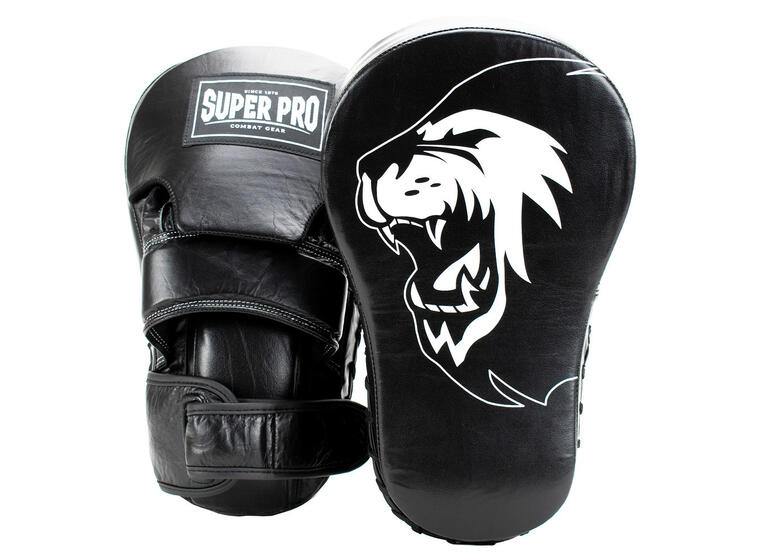 Super Pro boxing pads “Long Curved” 34 x 21 x 6 cm | 700 gram | Svar/ vit 