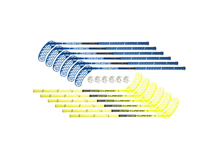 Innebandyset Unihoc Gamer 87 cm 12 innebandyklubbor | 6 bollar 