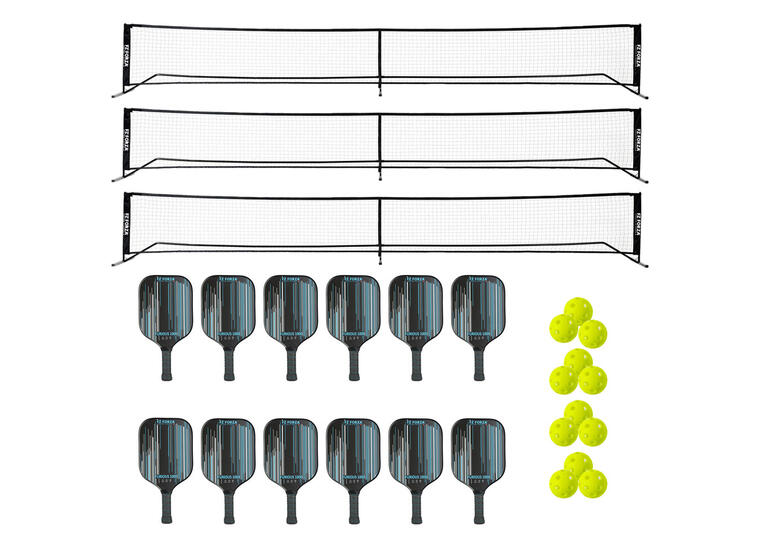 Pickleball Skolset | 12 spelare Paket | 3 nät | 12 rack | 12 bollar 