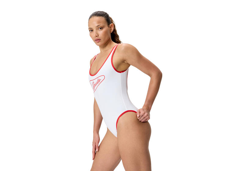 Solid Bound Scoop Baddräkt 36 Speedo | Vit/Röd | Soft Swim Jersey 