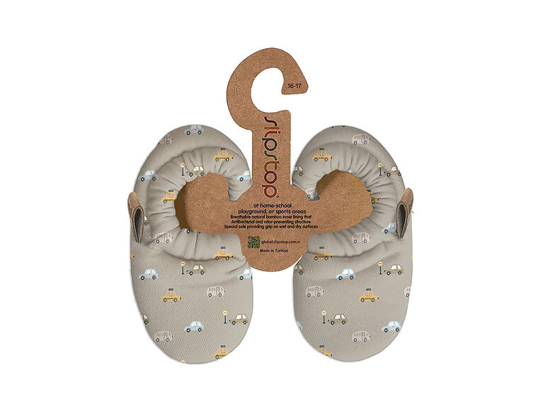Slipstop Bootie Cars Naturel 18-24 Mnd Flexibel toffel med halkskydd 