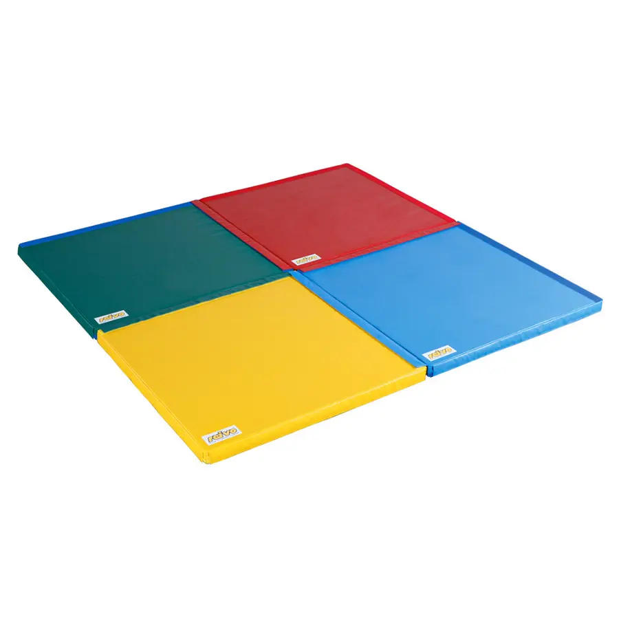 Reivo mattset med vagn | 12 st mattor 100x100x6 cm | 3 st röd, blå gula gröna 