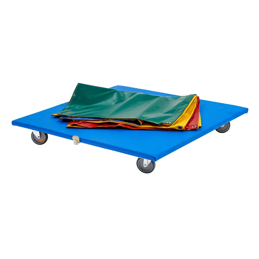 Reivo mattset med vagn | 12 st mattor 100x100x6 cm | 3 st röd, blå gula gröna 