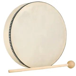 Tamburin med träklubba Handtrumma 22 cm i diameter