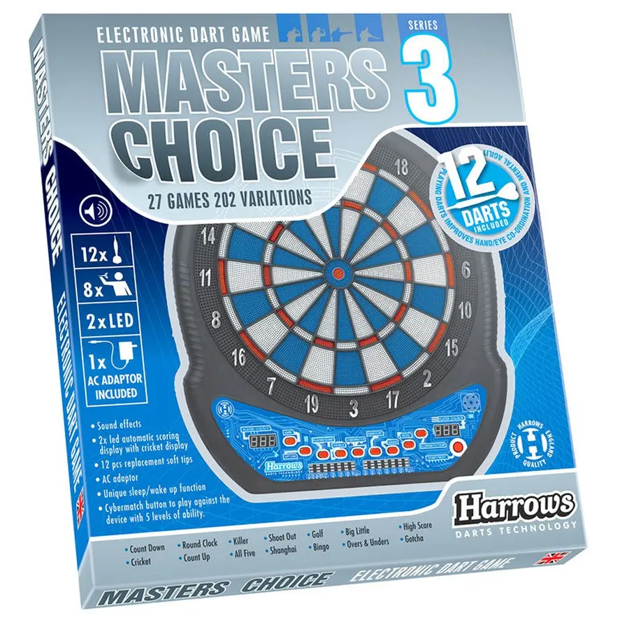 Darttavla Harrows Masters Choice 3 Elektronisk - inkluderar 6 pilar 