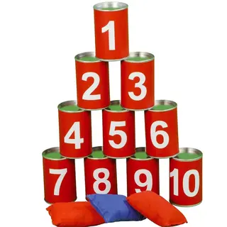 Burkspel med siffror 10 burkar med nummer och ärtpåsar