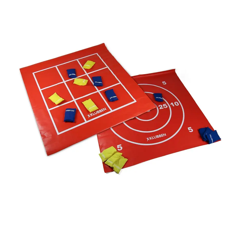 Poängmatta med 8 ärtpåsar 100x100cm Tre i rad på baksida 