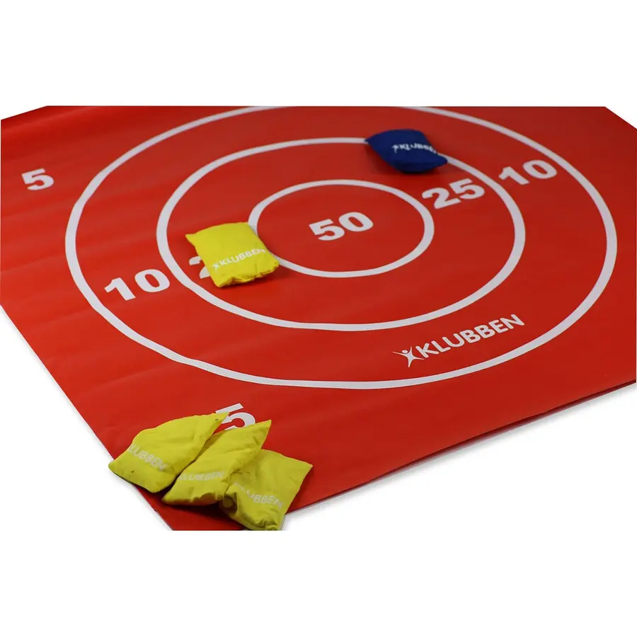 Poängmatta med 8 ärtpåsar 100x100cm Tre i rad på baksida 