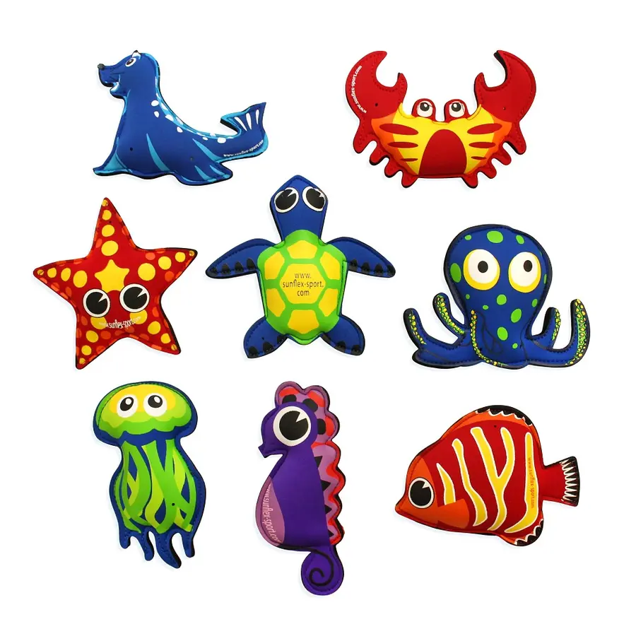 Plash Puppies Set | Vattenleksaker Set med 8 vattendjur i neopren 