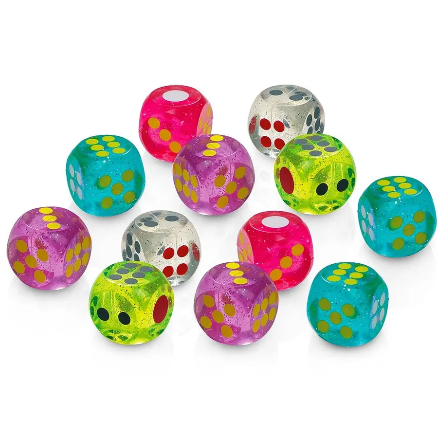 Terninger med sprett 12 stk | 4 cm sprettball terninger 
