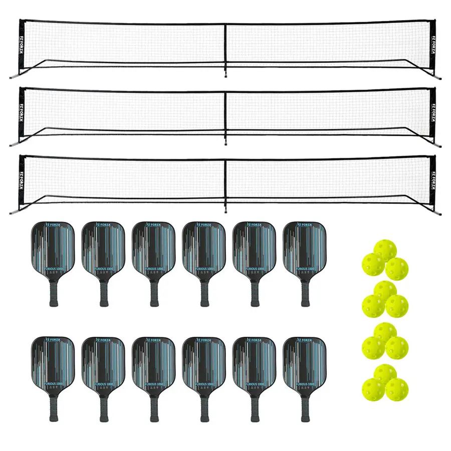 Pickleballracket Skolesett Pakke | 3 nett | 12 racketer | 12 baller 