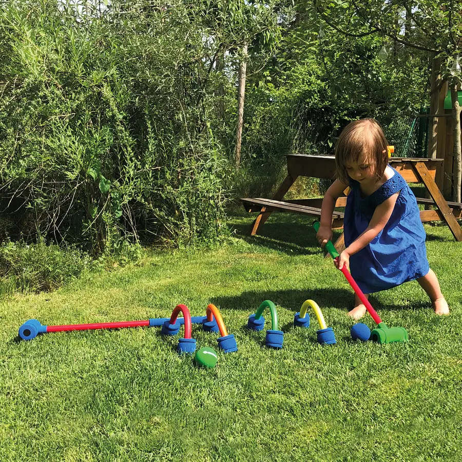 Skumkrocketset för spel innomhus 2 klubbor | 4 bågar| 2 bollar 