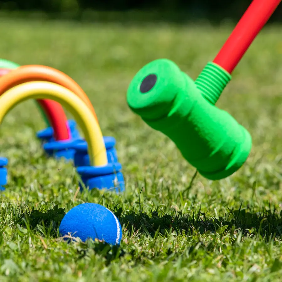 Skumkrocketset för spel innomhus 2 klubbor | 4 bågar| 2 bollar 