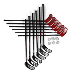 Innebandyset Rush 95 cm 12 innebandyklubbor | 6 bollar