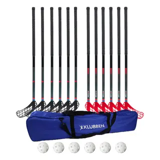 Klubben Innebandyset Rush 12 innebandyklubbor | 6 bollar | 95 cm