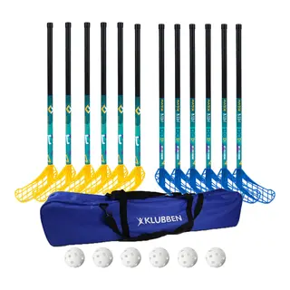 Innebandyklub Match Kids 70 cm 12 innebandyklubbor | 6 bollar | 1 bag