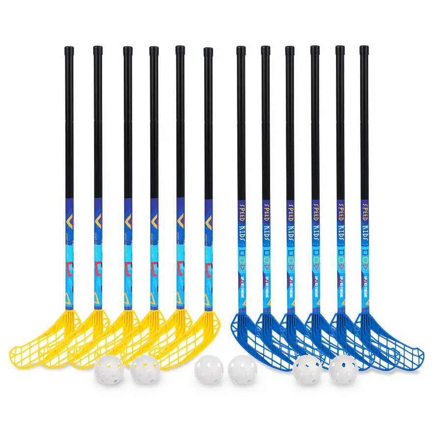 Innebandyset Speed Kids 80 cm 12 innebandyklubbor | 6 bollar 