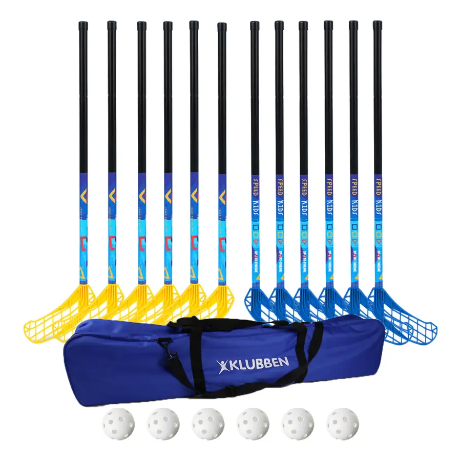 Innebandyklub Speed Kids 80 cm 12 innebandyklubbor | 6 bollar | 1 bag 