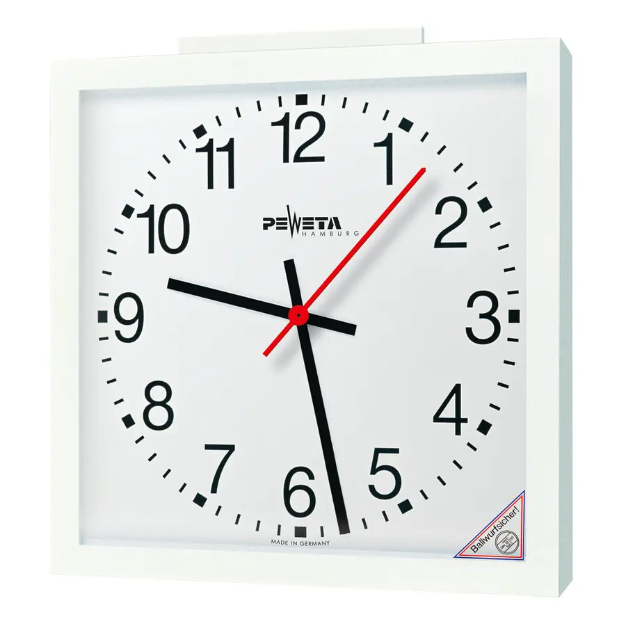 Peweta radiostyrd väggklocka 60x60 Inomhus | Batteridrift | Arabiska siffro 