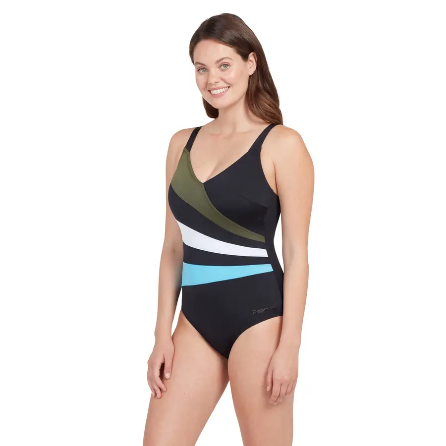 Wrap Panel Classicback Baddräkt EU34 Zoggs | Svart/Flerfärgad | Ecolast 