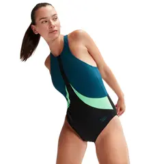 Colourblock Highneck Badedrakt 36 Speedo | Svart/Grønn | Endurance+ MAX