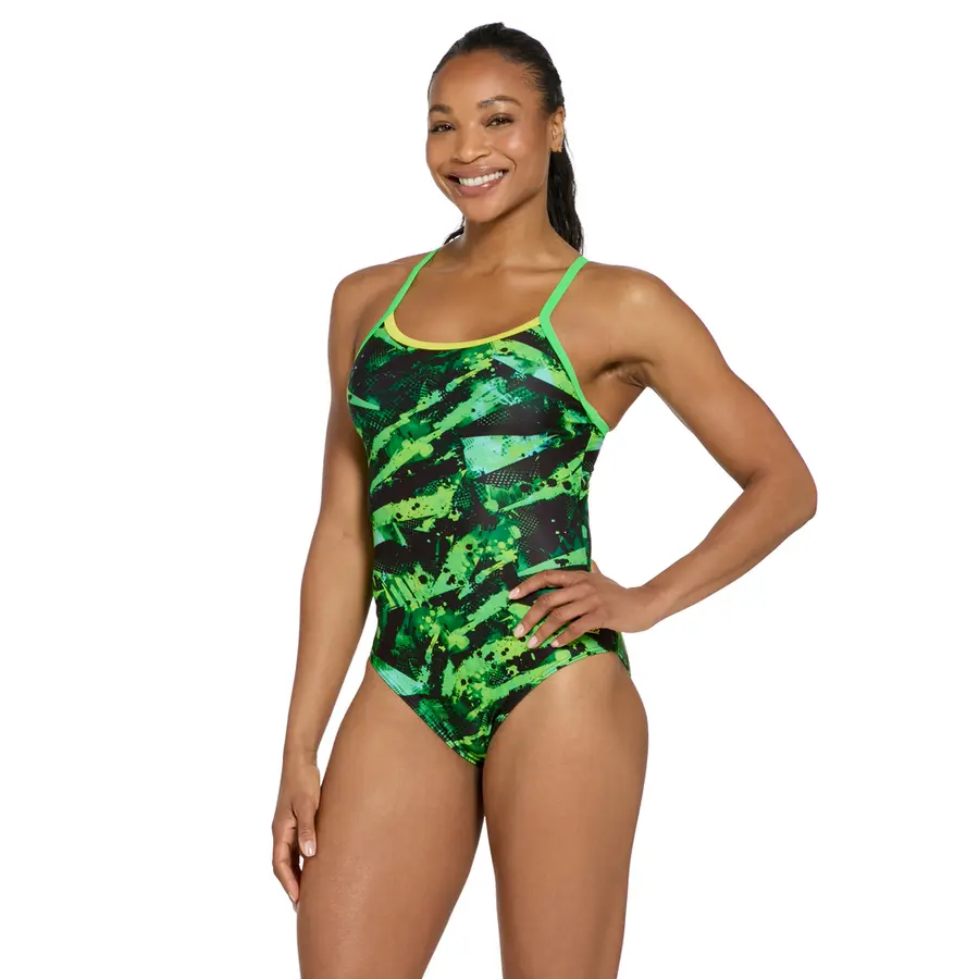 Greengame Strikeback Baddräkt EU30 Zoggs | Grön/Svart/Gul | Ecolast 