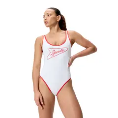 Solid Bound Scoop Baddräkt 36 Speedo | Vit/Röd | Soft Swim Jersey