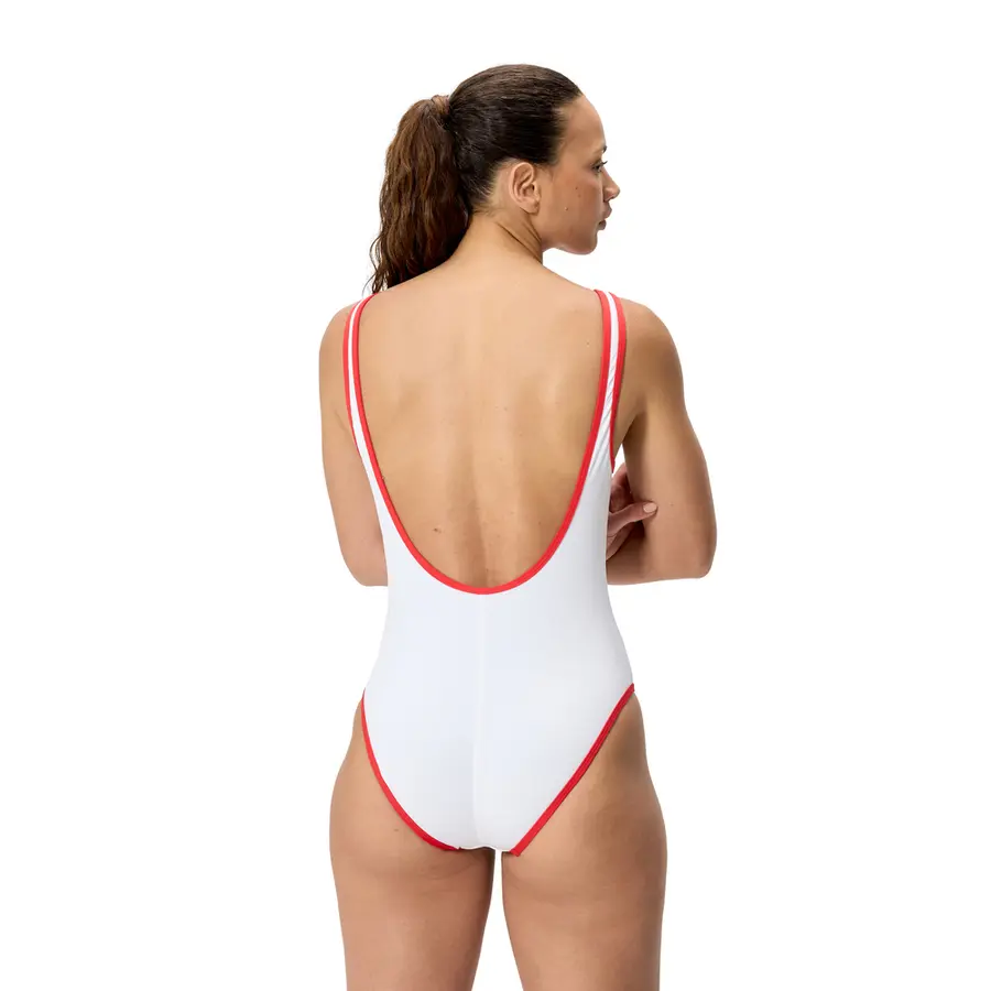 Solid Bound Scoop Baddräkt 36 Speedo | Vit/Röd | Soft Swim Jersey 