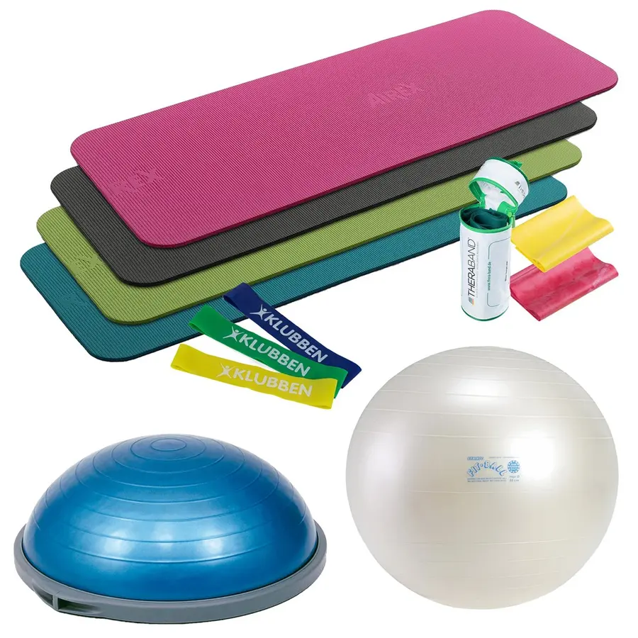 Hemmaträning för balans och styrka Bosu | Fit Ball | Matta | Powerband 